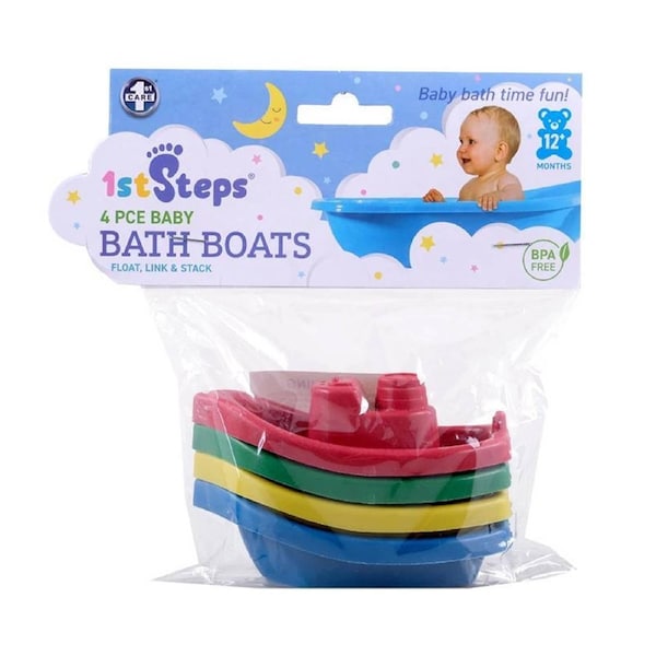 Deal365 Bath Boats 4pk 3mths Pink Gren Yellow and Blue