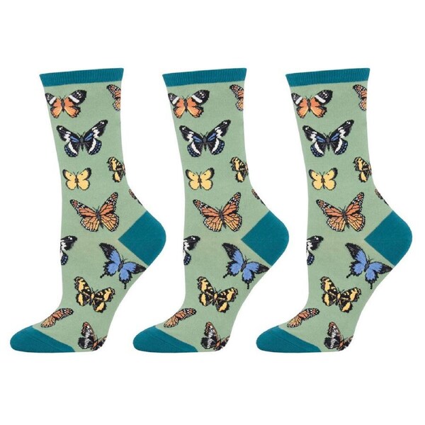 3x Socksmith Ladies Wear Novelty Trendy Socks Majestic Butterfly Green One
