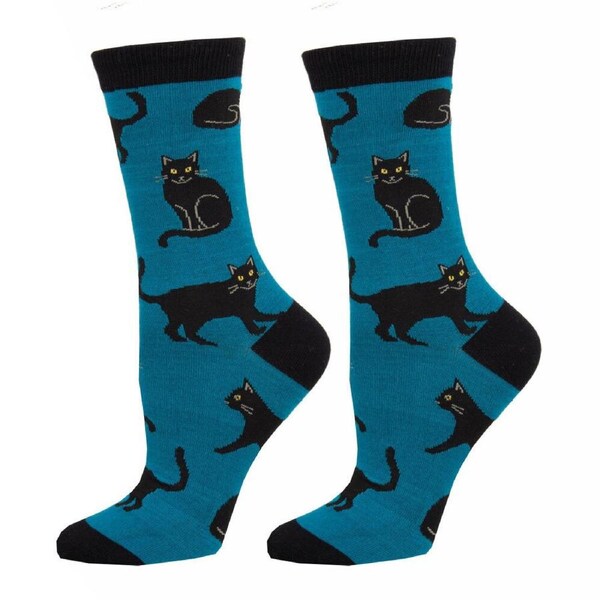 2x Socksmith Ladies Novelty Fashion Trendy Socks Bamboo Black Cat Blue One