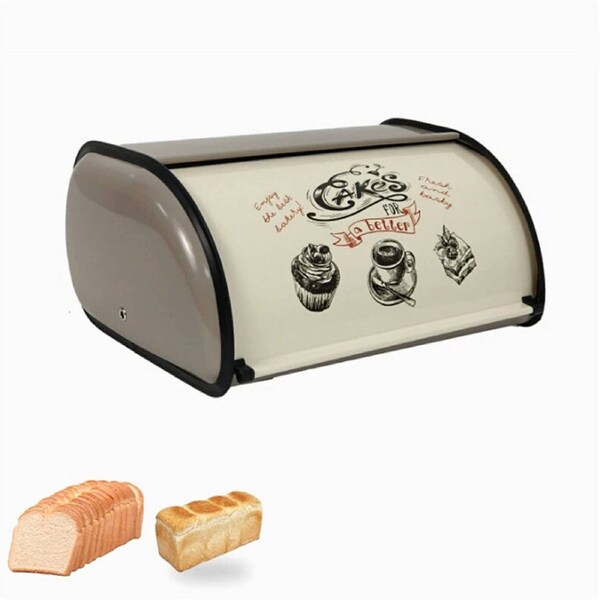Grey Vintage Roll Top Metal Bread Box Rustic Farmhouse Countertop Bread Storage