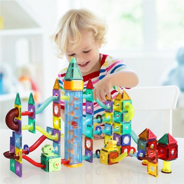 Traderight Kids Magnetic Tiles Blocks Dinosaur Building Marble Run Educational Toys STEM 185 pcs
