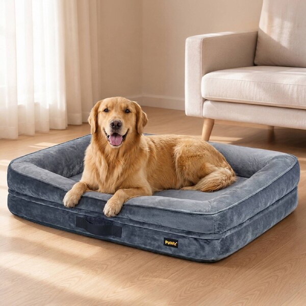 PaWz Dog Bed XL Orthopedic Dog Bed Bolstered Support Flannel Velvet Grey