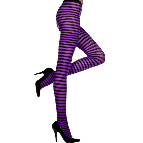 Beautiful Black and Purple Striped Tights One Size