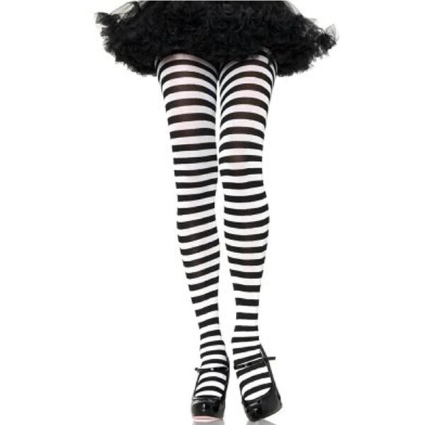 Black and White Striped Tights One Size