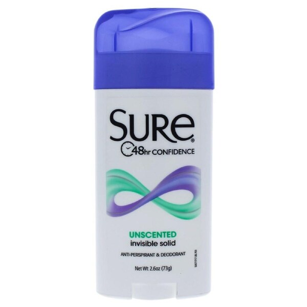 Invisible Solid Anti-Perspirant and Deodorant - Unscented by Sure for Unisex - 2.6 oz Deodorant Stick 2.6 oz