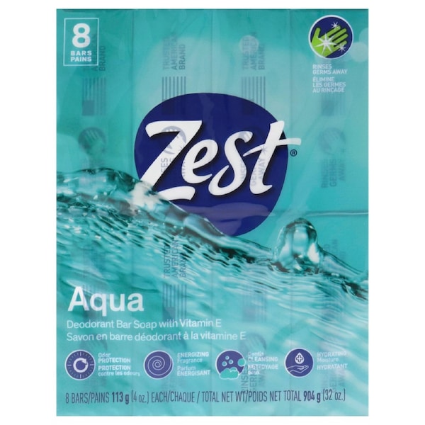 Deodorant Bar Soap - Aqua by Zest for Women - 8 x 4 oz Bar Soap 8 x 4 oz