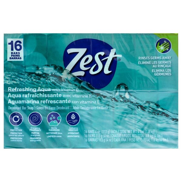 Refreshing Deodorant Bar Soap - Aqua by Zest for Women - 16 x 4 oz Bar Soap 16 x 4 oz