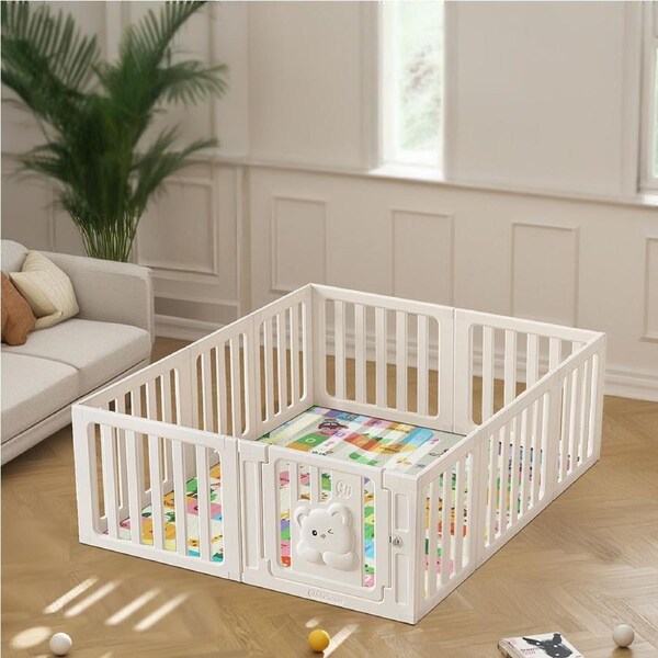 BoPeep Baby Playpen with Lock 10/12-Panel Kids Safety Gate 10 Panels-156X186X61CM
