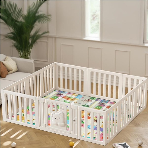 BoPeep Baby Playpen with Lock 10/12-Panel Kids Safety Gate 12 Panels-186X206X61CM