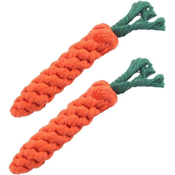 2 Pack Carrot Dog Rope Chew Toy Orange for Puppies and Dogs