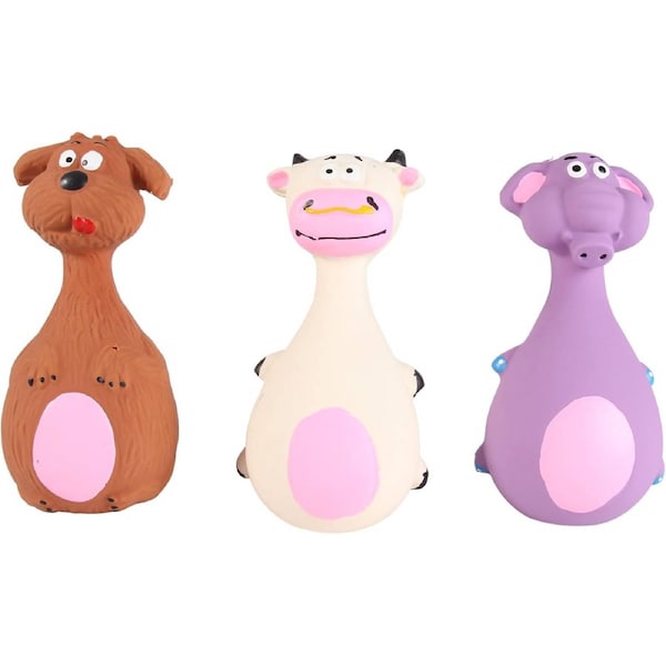 3 Pack Squeaky Interactive Latex Dog Chew Toy for Puppies and Dogs