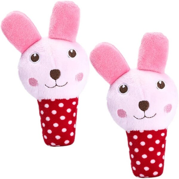 2 Pack Rabbit Cotton Interactive Plush Dog Chew Toy Pink for Dogs