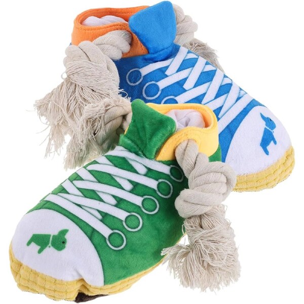 2 Pack Slipper Shoe Plush Interactive Dog Chew Toy for Puppies and Dogs
