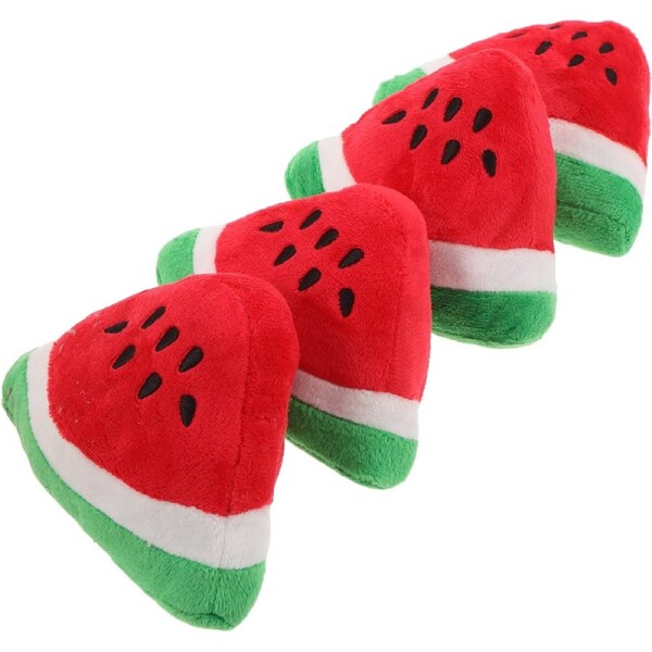 4 Pack Watermelon Squeaky Interactive Plush Dog Chew Toy for Small Dogs