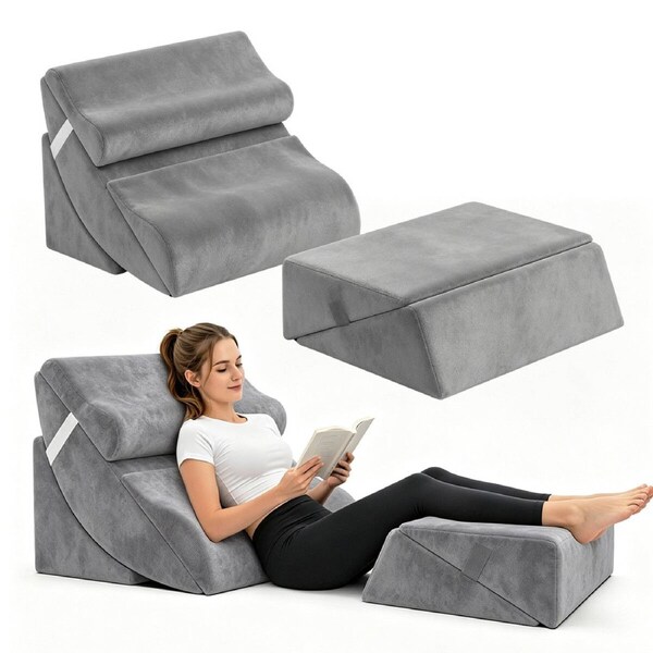 Bed Wedge Pillow Set 6 Piece Adjustable Memory Foam Support Cushion for Head Neck Back Leg Elevation