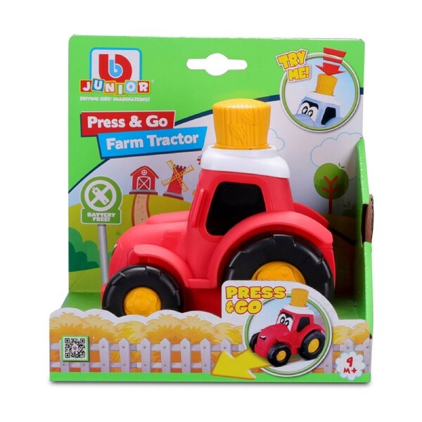 BBJunior Press & Go Farm Tractor Kids Toy Play Fun Game 9m+ Red