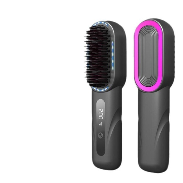 Cordless Hair Straightener Brush with LED Display Rechargeable Negative Ion Hot Comb Hair Straightener gray