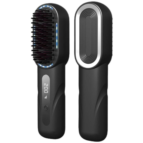 Cordless Hair Straightener Brush with LED Display Rechargeable Negative Ion Hot Comb Hair Straightener black