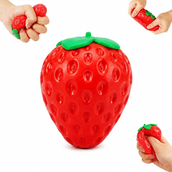 Strawberry Fidget Squeezy Squishy Stress Relief Sensory Toy Fun Berry Fruit