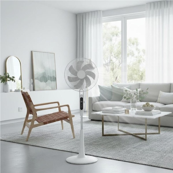 Spector Pedestal Fan Remote Tilt Oscillating Adjustable LCD Touch 28 Speed Timer White
