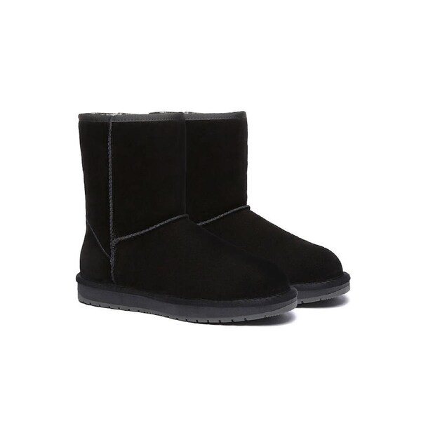 AUSTRALIAN SHEPHERD® UGG Boots Sheepskin Wool Short Classic Suede Black / AU Ladies 8 / AU Men 6 / EU 39