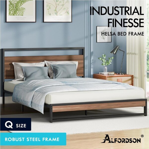 ALFORDSON Metal Bed Frame Queen Double King Single Platform Mattress Base Wood Queen