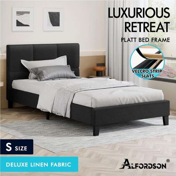ALFORDSON Bed Frame Queen Double King Single Base Wooden Slats Fabric Charcoal Single