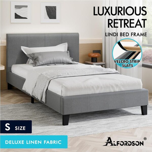 ALFORDSON Bed Frame Queen Double King Single Base Wooden Slats Fabric Grey Single