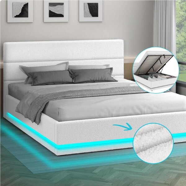 ALFORDSON Bed Frame Queen Double King Single RGB LED Gas Lift Storage Base Double