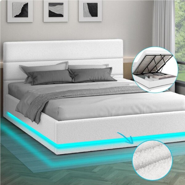 ALFORDSON Bed Frame Queen Double King Single RGB LED Gas Lift Storage Base King