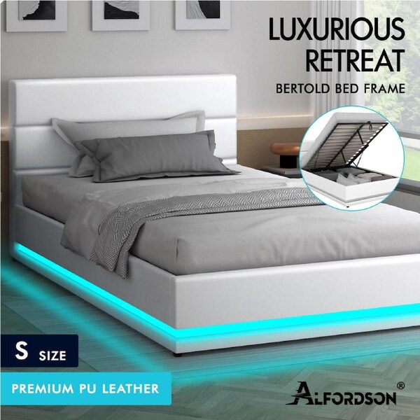 ALFORDSON Bed Frame Queen Double King Single RGB LED Gas Lift Storage Base Single