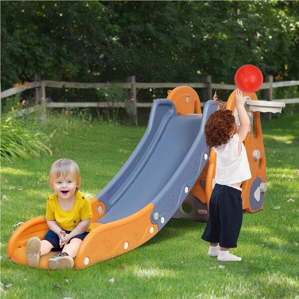 171cm BoPeep Kids 3-in-1 Slide Set with Basketball Hoop Orange