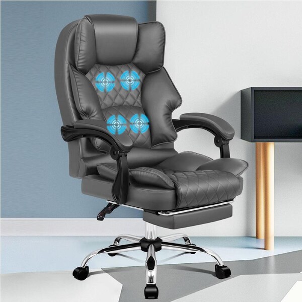 ALFORDSON Massage Office Chair Executive Recliner Gaming Computer Work Seat Grey - Massage with Footrest