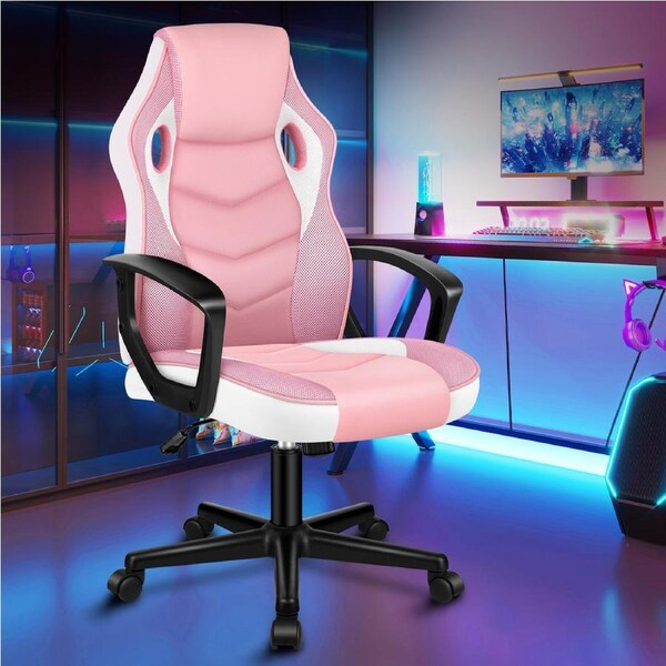 ALFORDSON Gaming Chair Racing Office Executive Computer Seat Work Pink & White