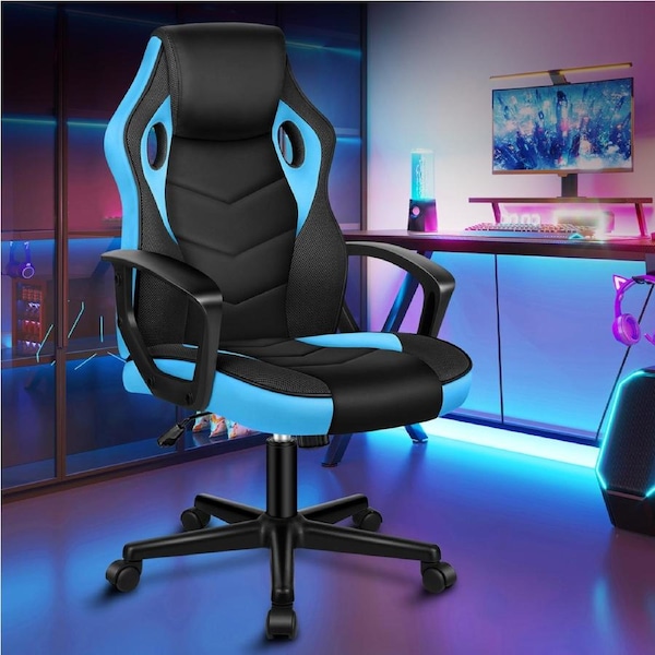 ALFORDSON Gaming Chair Racing Office Executive Computer Seat Work Black & Light Blue