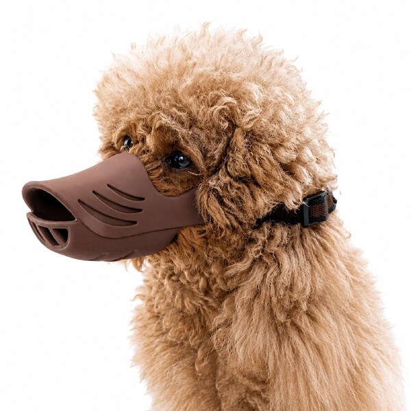 Adjustable Silicone Dog Muzzle Breathable Anti Bite Anti Bark Coffee L for Small to Large Dogs