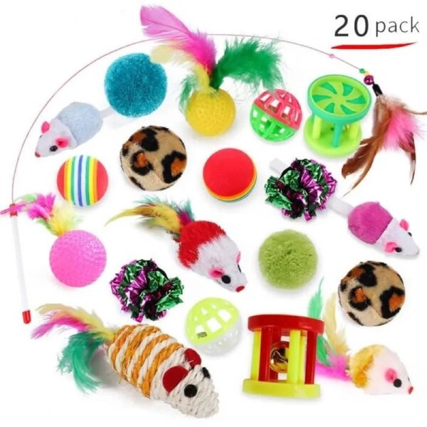 20 Cat Toys for Kittens Assorted Kitten Set Fun Play for Cats