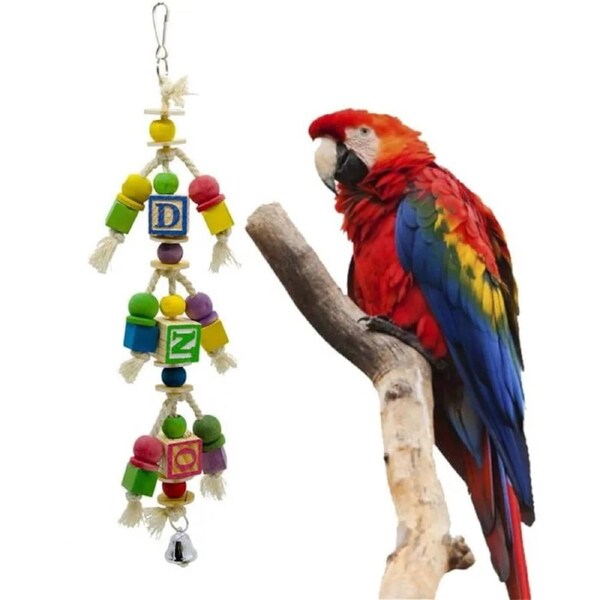 Bird Toy with Letters Blocks and Bell Interactive Parrot Accessory