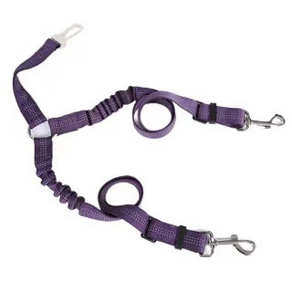 Adjustable Dual Dog Seat Belt for Car Nylon Pet Secure Restraint Purple