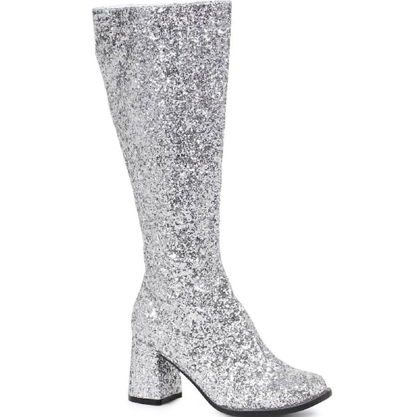 Silver Glitter Go Go Womens Boots 9