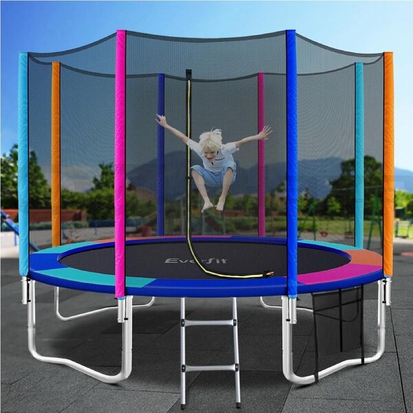 Everfit Trampoline 8/10/12FT Kids Trampolines Safety Net Pad Ladder Gift Round 12FT