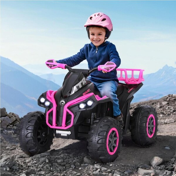 12V Kids Ride On Car ATV Rigo Electric Quad Motorbike Storage Rack Toys Pink