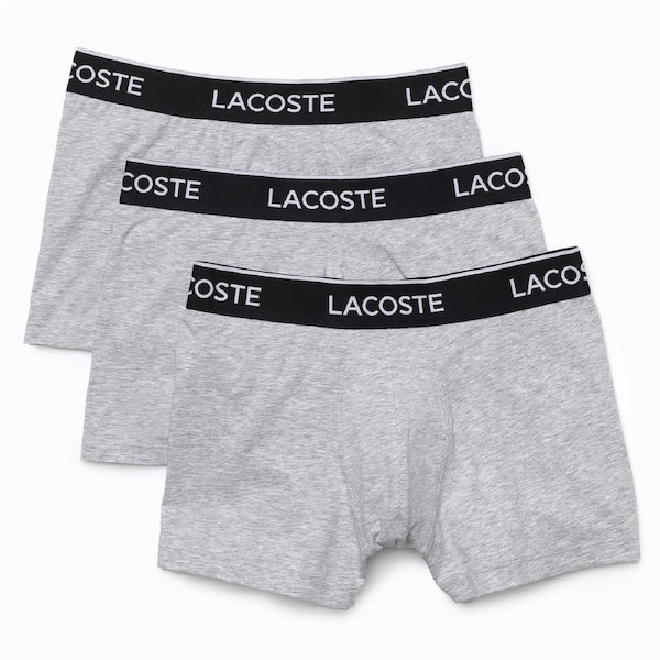 Lacoste Men's Casual Lifestyle Trunks 3 Pack Underwear Silver/Chine M