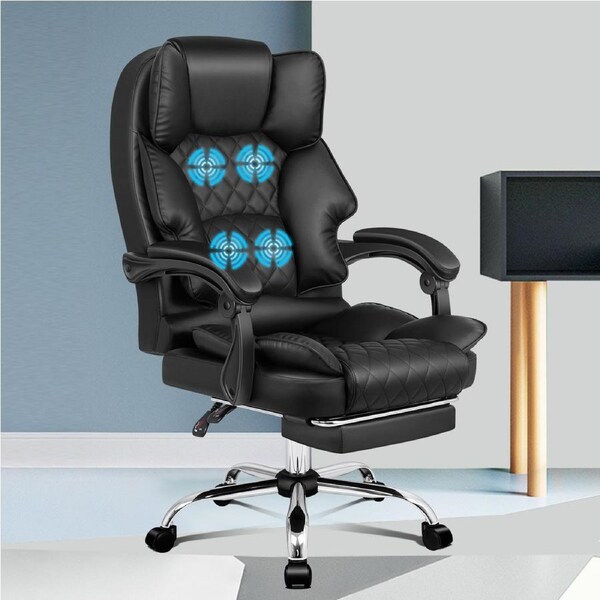 ALFORDSON Massage Office Chair Executive Recliner Gaming Computer Work Seat Black - Massage with Footrest