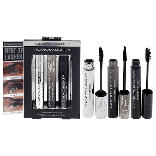 Best Of Lashes Mascara Collection Set by Uncommon Cosmetics for Women - 3 Pc 0.27oz Lengthening Mascara, 0.27oz Volumizing Mascara, 0.27oz Curling Mascara 3 Pc