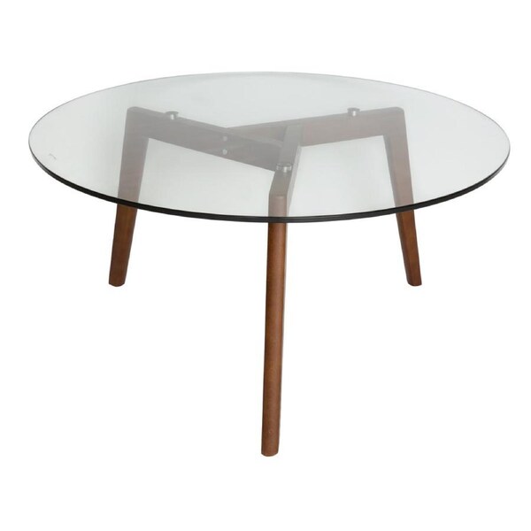 SK Designer Living - Stad Round Glass Coffee Table Walnut