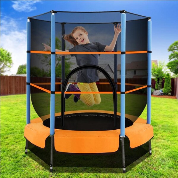 Everfit 4.5FT Trampoline for Kids w/ Enclosure Safety Net Rebounder Gift Orange