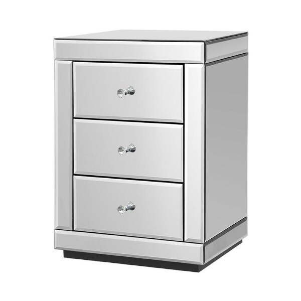 Artiss Bedside Table Mirrored Drawers Side Table Storage Cabinet Nightstand Silver