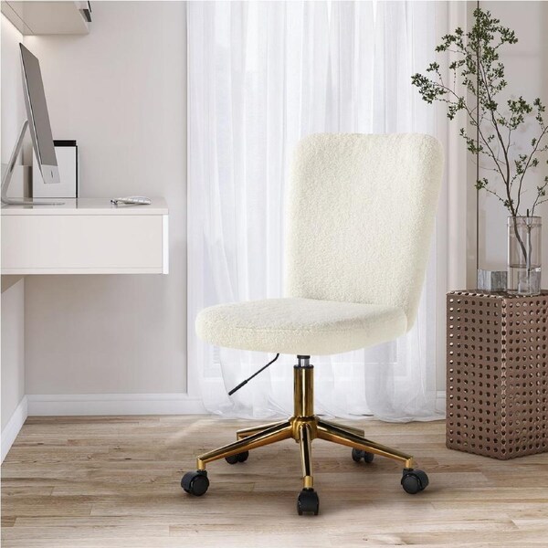 Oikiture High Back Armless Home Office Chair Boucle 3 Colours White&Gold