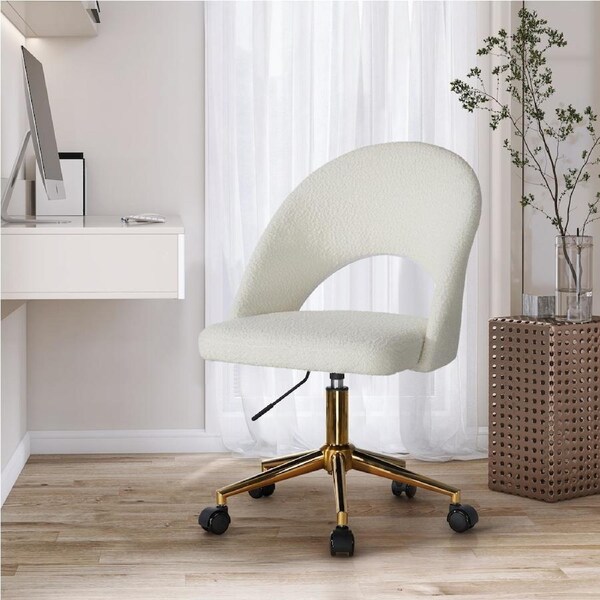 Oikiture High Back Hollow Armless Home Office Chair Boucle 3 Colours White&Gold